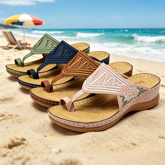 【🔥Oferta especial a mitad de precio🎁】🔥Sandalias retro bordadas de verano | Frescas y transpirables | Soporte ergonómico para el arco del pie | Sin fatiga para caminar todo el día | Antideslizantes y cómodas ✅